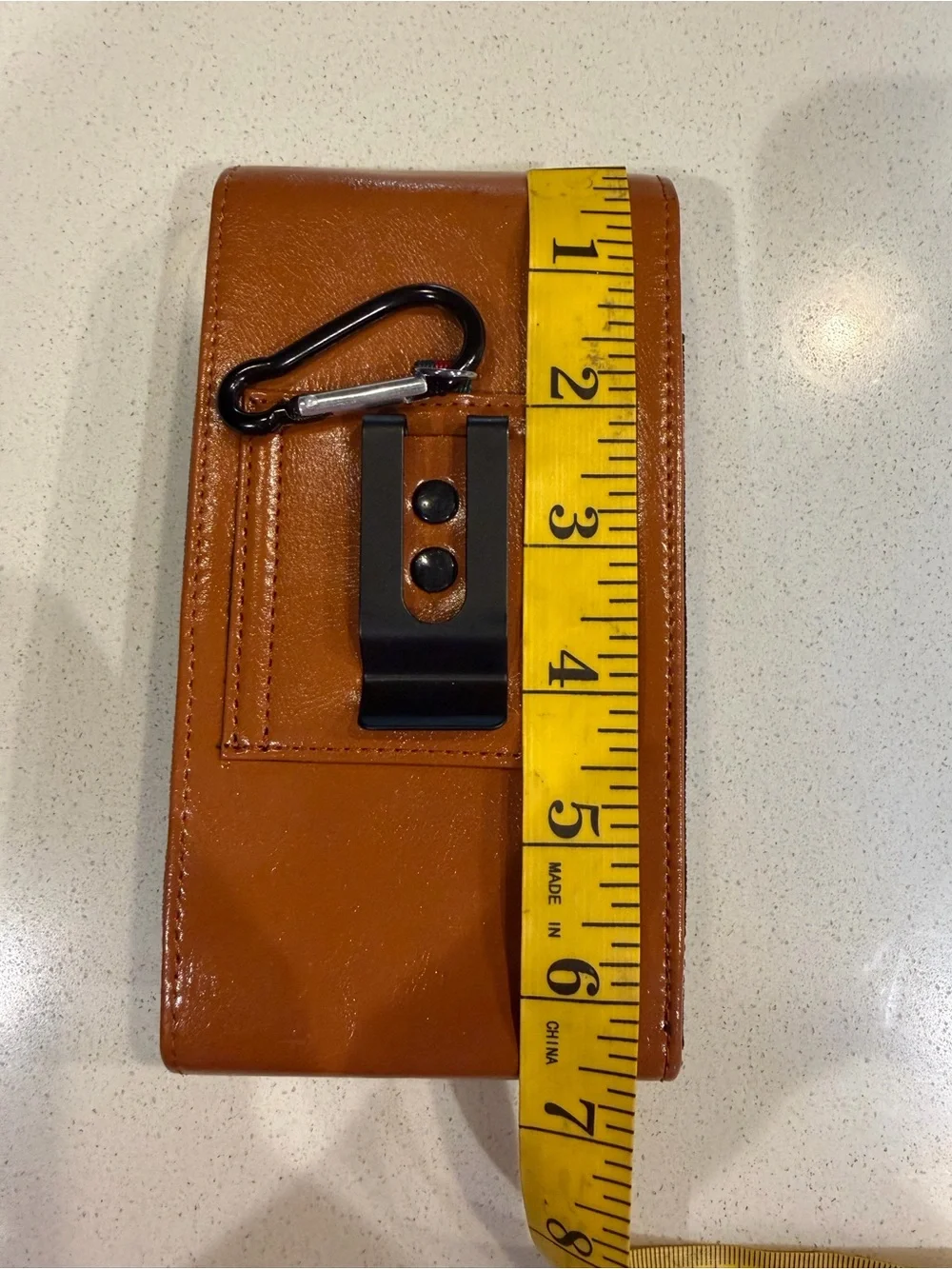 Hengwin Brown Leather Look Phone Case with Front Pocket Clip-On Caribiner